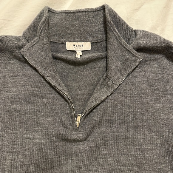 Grey long sleeve quarter zip wool sweater men’s - Picture 3 of 4